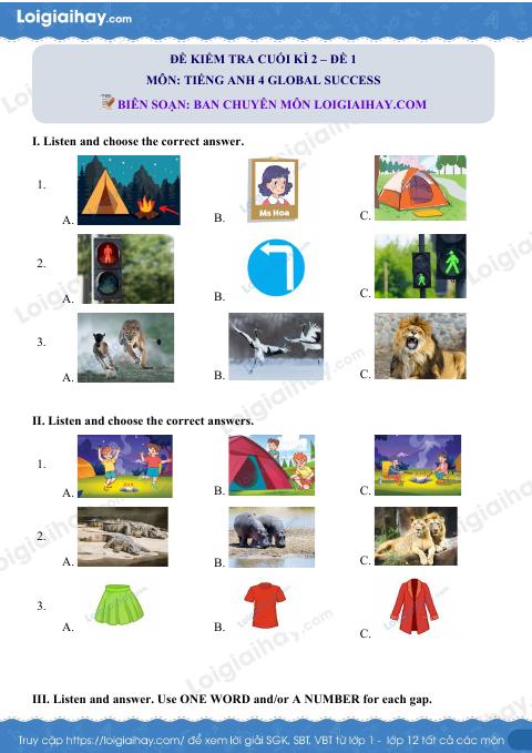 Đề thi học kì 2 Tiếng Anh 4 Global Success - Đề số 5